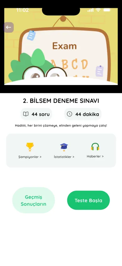 Deneme başlangıç ekranı: soru sayısı ve süre